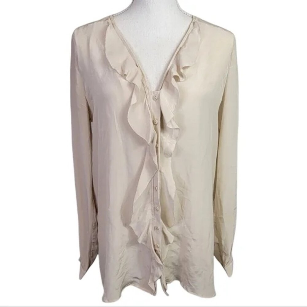Seraphine Luxe Silk Ruffle Long Sleeve Blouse Cream SZ 6 Maternity